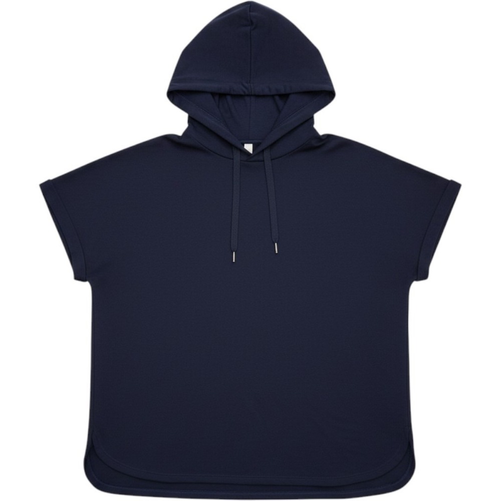 Soya Concept Navy Blue Short Sleeve Hoodie Modal Blend Top Size L 26166-40